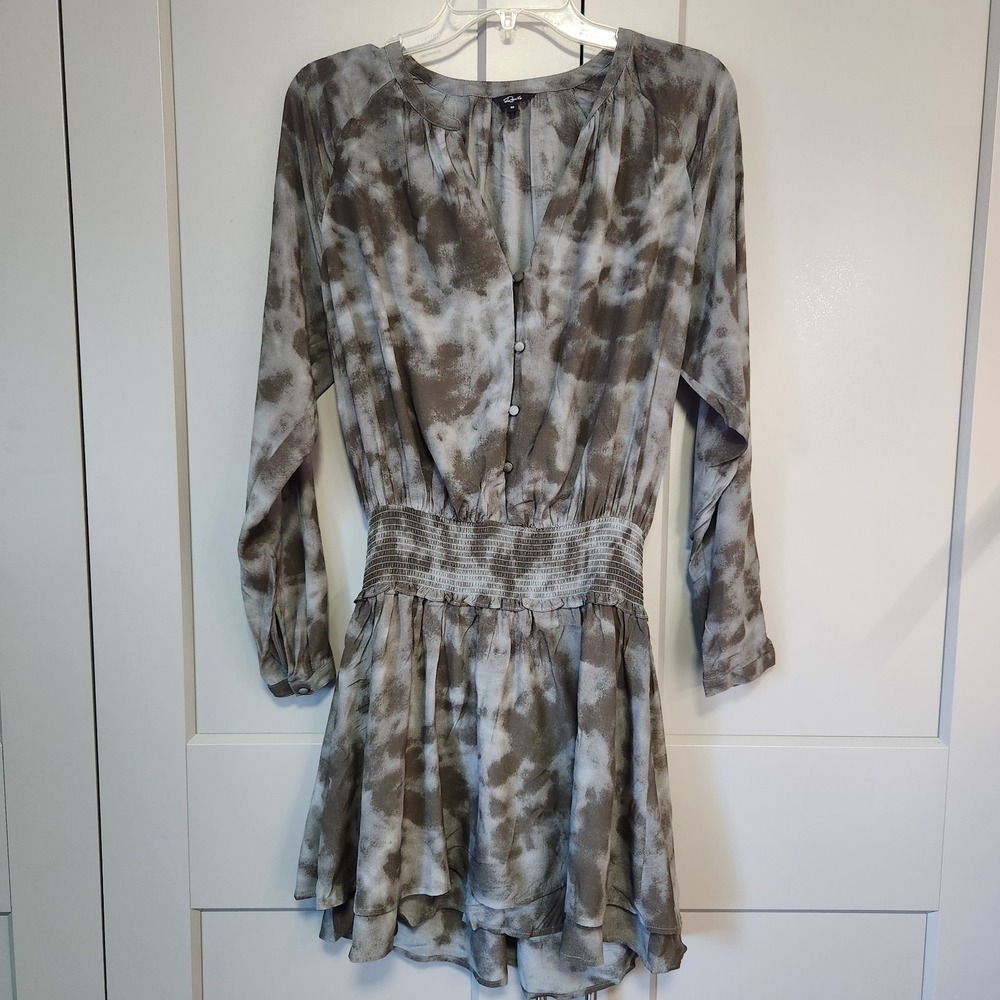 Rails Jasmine Slate Tie Dye Long Sleeve Smocked Mini Dress Medium Boho Festival